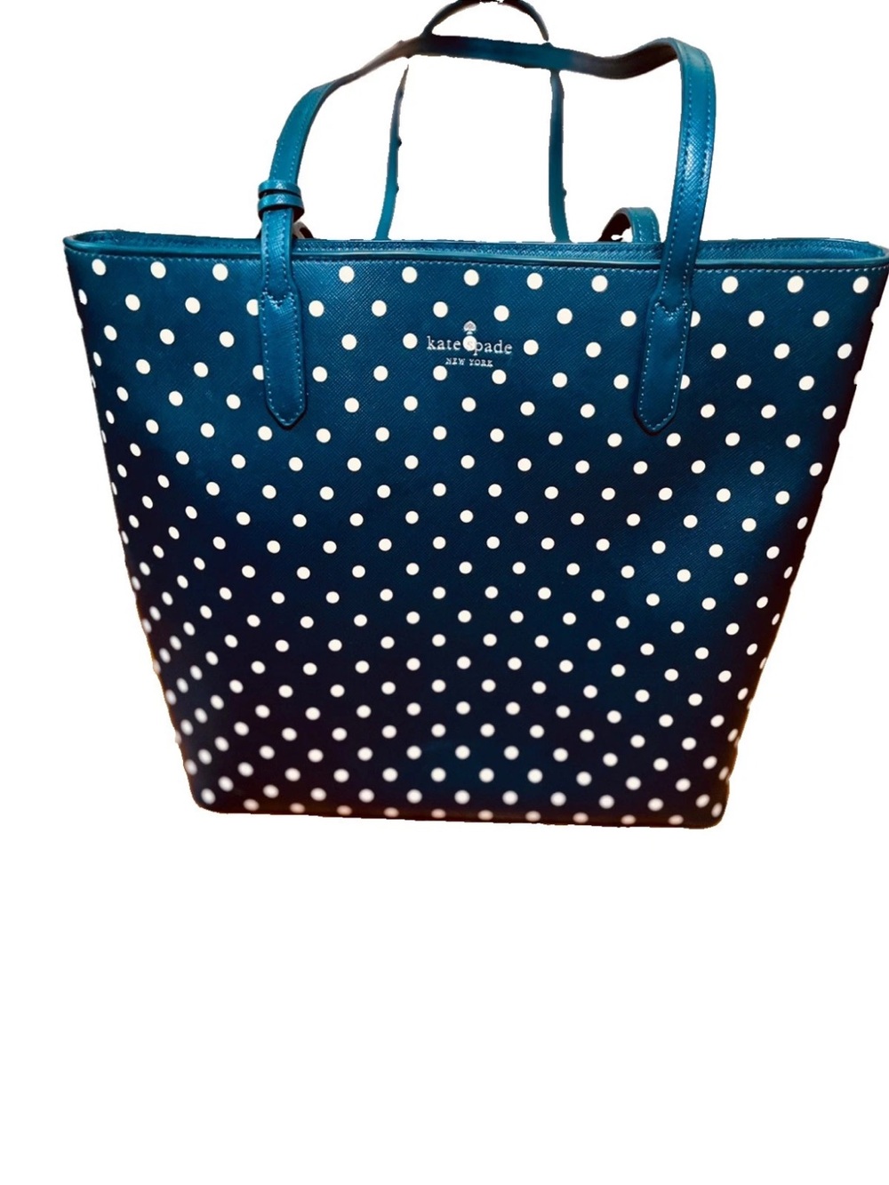 Kate Spade Jana Large Navy Dark Blue Tote White Polka Dot KE483 $359 Retail